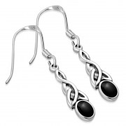  Black Onyx Celtic Trinity Knot Silver Earrings - e389h